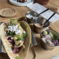 Jackfruit ‘Carnitas’ Tacos (Sorry, they come in 3, but they looked sooo delicious that I forgot to take a picture😅)  at Just Falafel Vegan Cafe in Houston