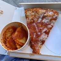 Pizza and chickpeas and lemon ravioli  at Natural Food in Lugano