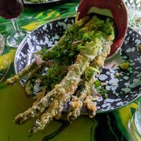Fried asparagus at Shuggies's Trash Pie & Natural Wine in San Francisco