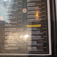 Menu at Dosa King  in Ottawa