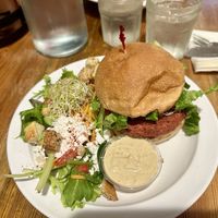 Beet Burger with Side Salad and Tahini/Lemon Dressing    at Cashew in Chattanooga