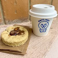 Choco Hazelnut Cookie + Matcha Lattee  at Café Loky in Biarritz