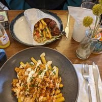 Jackfruit loaded fries and falafel gyros at Bebas in Leamington Spa