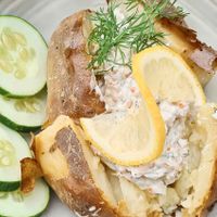 Baked potato with Skagen, 130 kr at Queen Beans in Uppsala