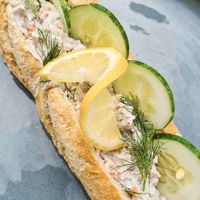 Baguette with Skagen, 69 kr at Queen Beans in Uppsala