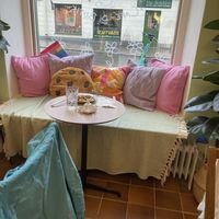 The street is cute and central, with very few cars  at Queen Beans in Uppsala