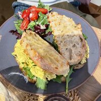 Tofu scramble grilled sandwich   at Queen Beans in Uppsala