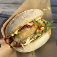 crispy zucchini burger (+ mango sauce) (13€)  at terra food truck in Zeebrugge