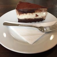 Vegan tiramisu cake at Szelence Cafe in Budapest