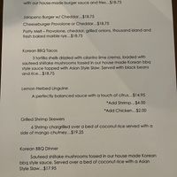 Dinner menu  at MoonShine in Cocoa