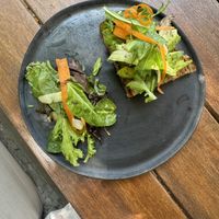 Avocado toast(already ate half before taking photo)  at Antigua Coffee & Bakery in San Jose Del Cabo