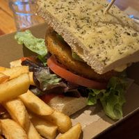 Corn patty burger   at Utopia Cafe in Ohakune