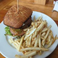 The only savoury vegan option, black bean Burger at Utopia Cafe in Ohakune