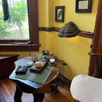 Tiny tables, fascinating decor    at Enthea Teahouse in Portland