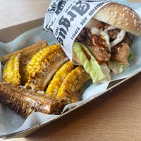 Korean mushroom burger and corn ribs at Everdale Cafe & Gelato in Springvale