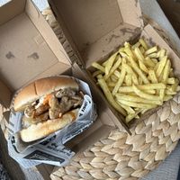 Crispy Mushroom Burger and Truffle Fries   at Everdale Cafe & Gelato in Springvale