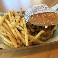 Crispy Mushroom burger and Truffle fries   at Everdale Cafe & Gelato in Springvale