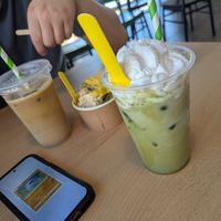 Iced coffee, match latte and gelato. at Everdale Cafe & Gelato in Springvale