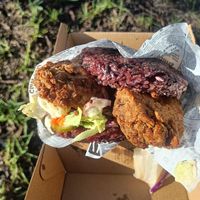 Crispy wave black rice 'bun' burger at Everdale Cafe & Gelato in Springvale