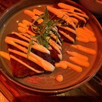 Vegan kimchi pancakes  at Korean Dinner Party in London
