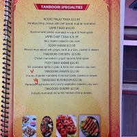 Tandoori specialties menu at Tandoori Grill in Fresno