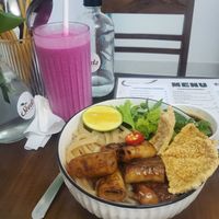 Hoi an noodles and reddy lassi smoothie at The Seeds Plant-Based Foods & Desserts in Hoi An