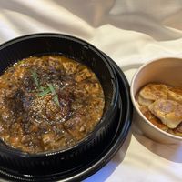 Sichuan pepper mapo vegan tofu and gyoza  at tsuminaki Mapo Tofu - 罪無き麻婆豆腐 in Tokyo