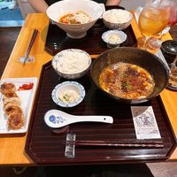 Sichuan style Mapo tofu with rice and gyoza   at tsuminaki Mapo Tofu - 罪無き麻婆豆腐 in Tokyo