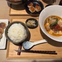 Red Tofu Set with Gyoza at tsuminaki Mapo Tofu - 罪無き麻婆豆腐 in Tokyo