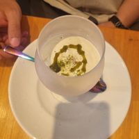 Matcha "tiramisu" in a goblet at Tsuminaki Mapo Tofu - 罪無き麻婆豆腐 in Tokyo
