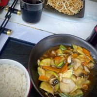 Fried veg with soy sauce and ricee  at Mr Lee in Corfu