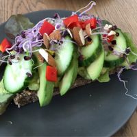 Raw bread with Avocado, Cucumber and nuts. at Rawsome in Arnhem