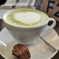 Matcha Latte with oat milk at Café Hüftgold in Dusseldorf
