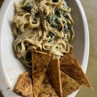 Fettuccine with fried tofu  at Almendra in Antigua