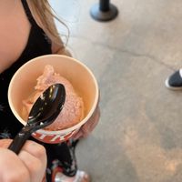 Kids scoop of strawberry & coconut water sherbet   at Salt & Straw in Gilbert