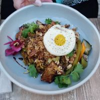 Nasi Goreng with vegan egg at Monkey Mood in Capbreton