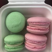 Pistachio + Strawberry macaroons  at Reverie Bakeshop in Richardson