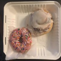 Cinnamon bun and strawberry donut at Reverie Bakeshop in Richardson