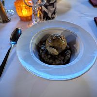 Stewed apples with rhubarb sorbet at Aux Trois Maries in Lyon