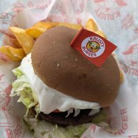 Vegan Krusty burger meal at Krusty Burger in Universal City