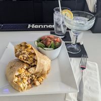 Chick'n Mac n cheese wrap with side salad and lemon drop martini at The Modern Vegan in Royal Oak