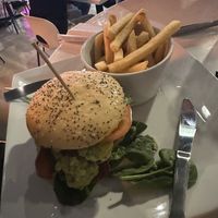Queen burger with gluten free bun and fries  at The Modern Vegan in Royal Oak