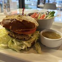 Big jerk burger, side salad   at The Modern Vegan in Royal Oak