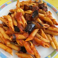 Pasta alla norma (tomato sauce and eggplant)  at La Stiva in Capo Mulini