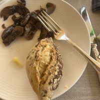Vegan mushrooms and bread for breakfast buffet  at Terrazza Danieli in Venice