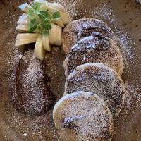 Chocolate and banana vegan pancakes  at Wild Organic Eatery in Beverley