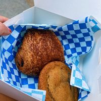 Pan au Chocolat and brown sugar cookiees  at Okja in East London