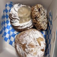 Cinnamon swirl (top left) Almond croissant & oatmeal & raisin cookie.   at Okja in East London