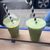 green smoothie and iced matcha latte  at Okja in East London