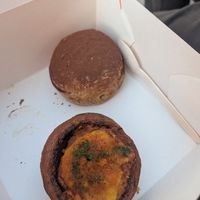 Pan au Chocolat and cheeze and pesto swirl at Okja in East London